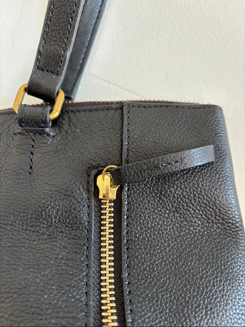 Fossil Black Leather Tote with Gold Accents - Picture 15 of 16